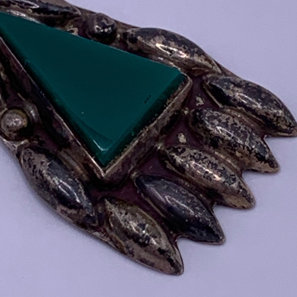 Vintage Sterling Silver Green Turquoise Screw Back Bear Paw Earrings - Picture 6 of 8
